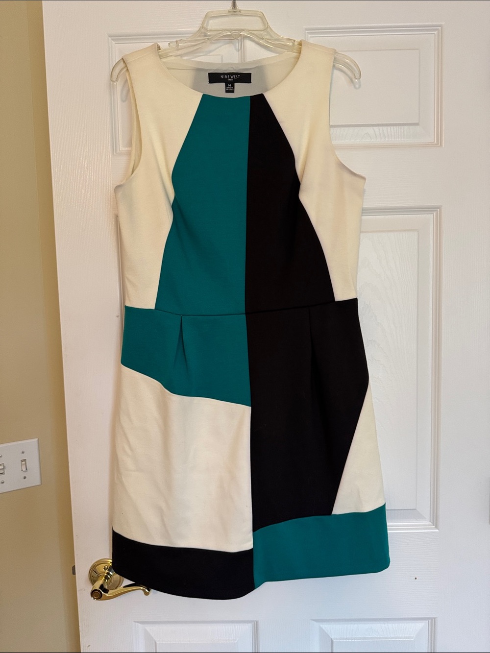 Nine West Teal, Black & Cream Colorblock Sheath Dress Office